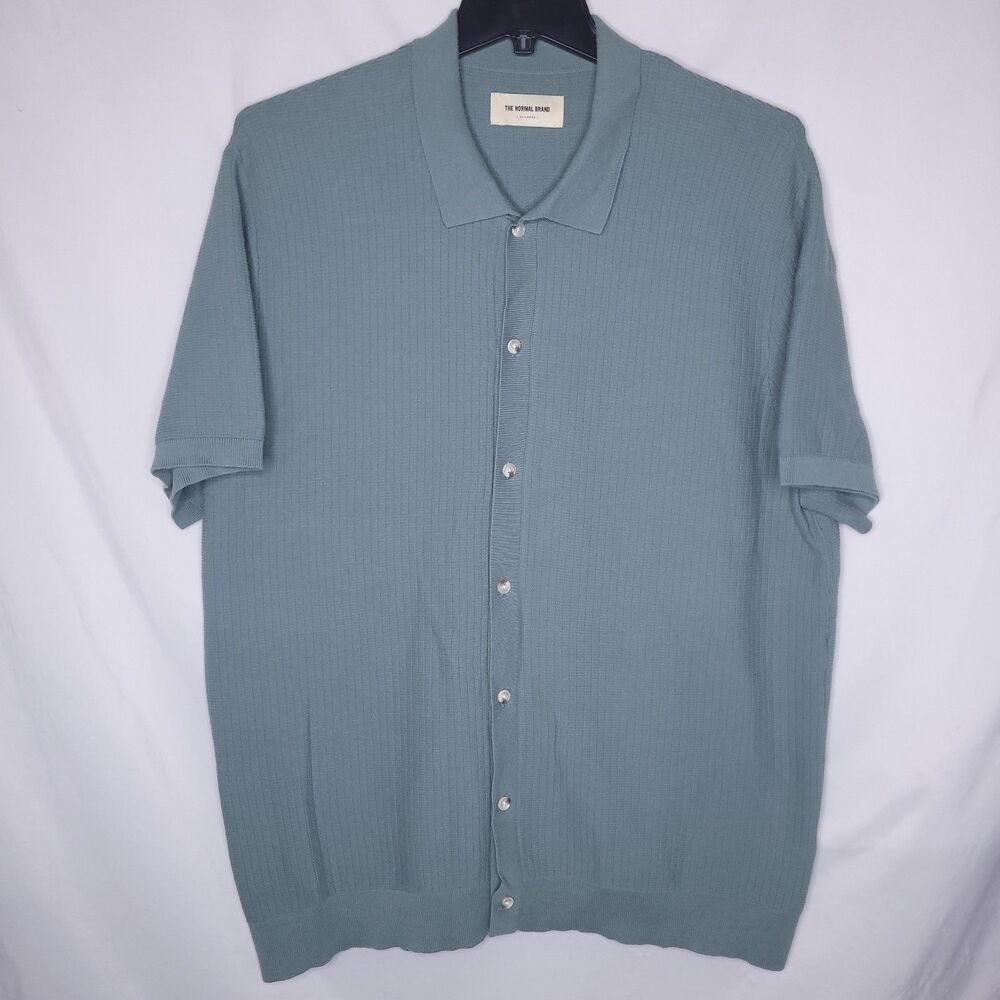 The Normal Brand Breezeknit Button Up Mens 2XL Green Juniper Short Sleeve